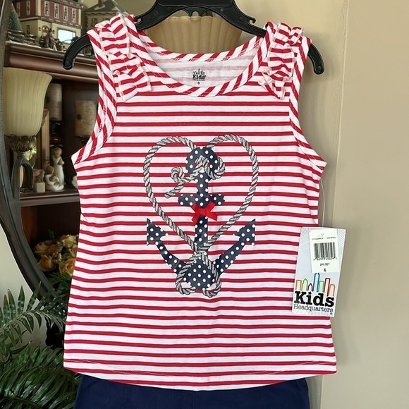Brand New Kids Headquarters 2-Piece Girls Set Nautical Striped Anchor Patriotic - Picture 4 of 15